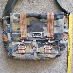 Fossil Canvas Camo Messenger Bag Cross Body Adjustable Strap